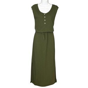 Patagonia Sleeveless Folly Maxi Dress Size XS Cinch Waist Boho Green Scoop Neck